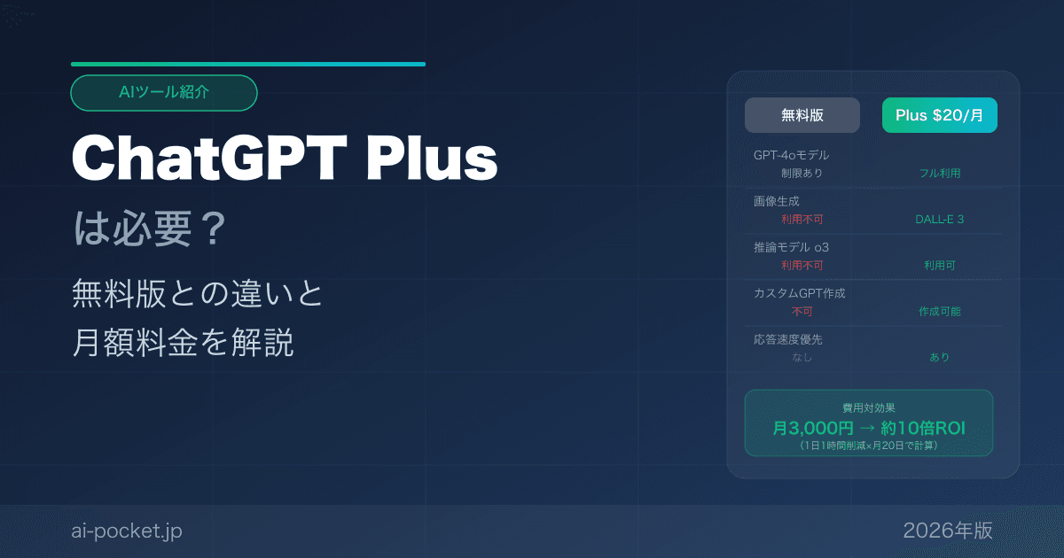 ChatGPT Plusは必要？無料版との違いと月額料金を解説【2026年版】