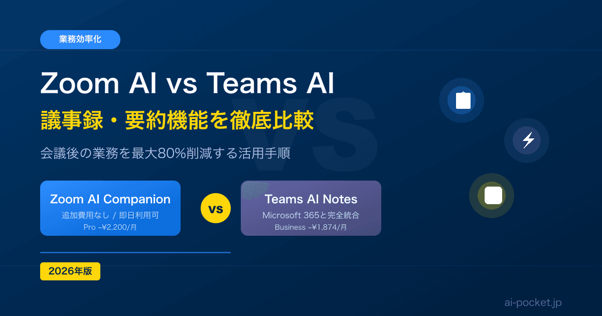Zoom AI・Teams AI比較｜議事録・要約機能を徹底解説【2026年版】